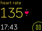 Workout screen, showing the current heart rate and duration of the workout